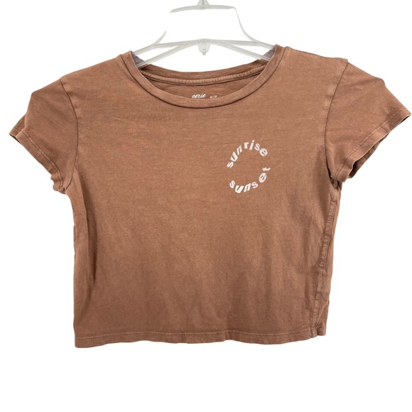 aerie Tops - Aerie T Shirt Sunrise Sunset Graphic Cropped Brown XS